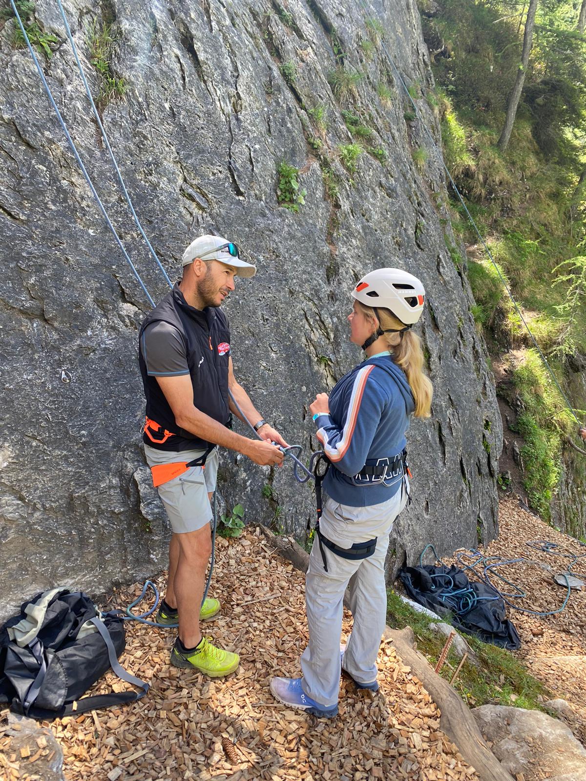 Instructor keeping child safe