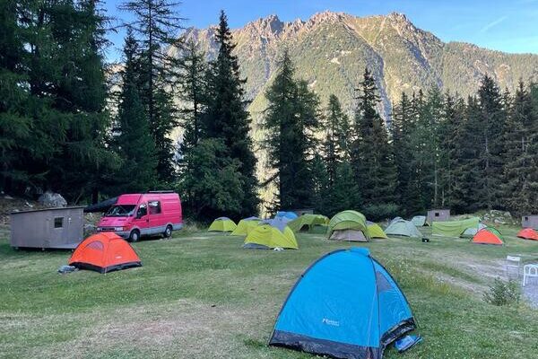 Campsite in the middle of mountains of the Swiss Alps for Duke of Edinburgh's adventurous journey with Les Elfes International, Europe